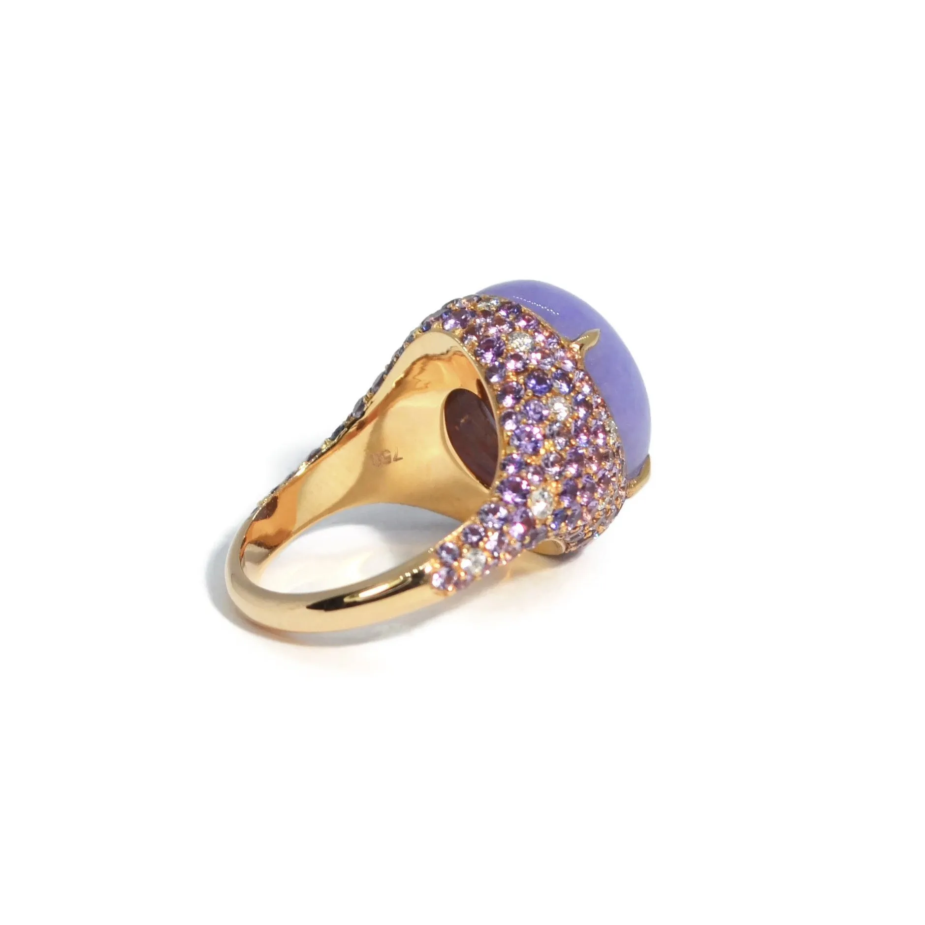 Eclat Jewels - One of a Kind Ring with Lavender Jadeite Jade, Purple Sapphires and Diamonds, 18k Rose Gold