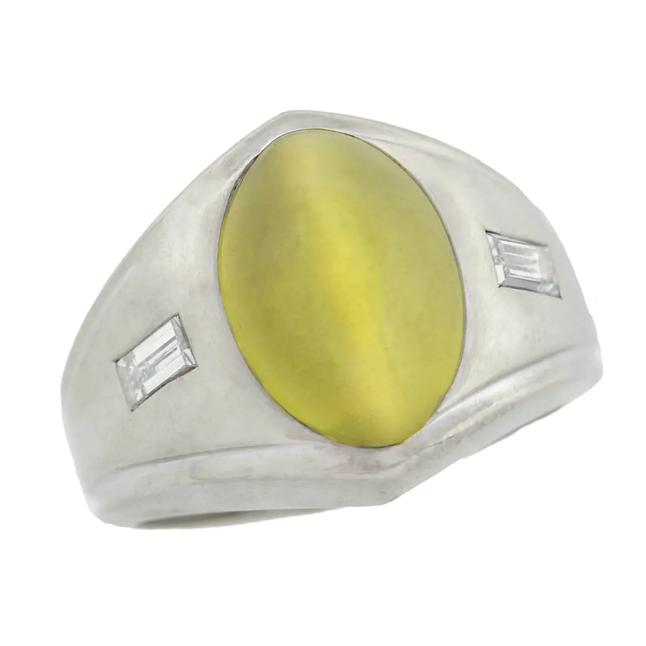 Edwardian 14kt Cat's Eye Chrysoberyl   Diamond Ring