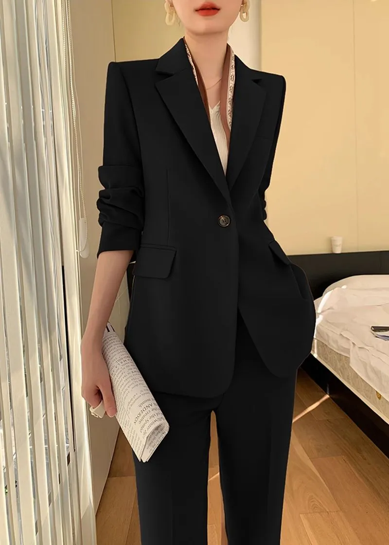 Eileen Black Single Breasted Blazer Pants Suit Two-Piece Set