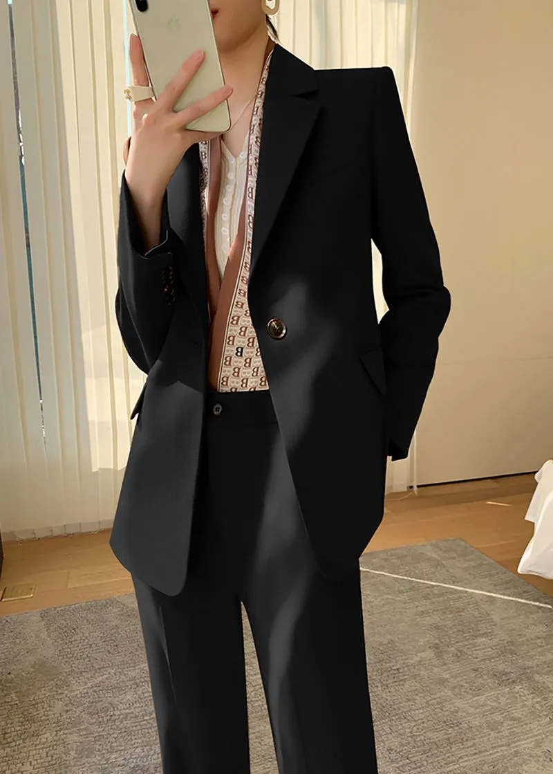 Eileen Black Single Breasted Blazer Pants Suit Two-Piece Set