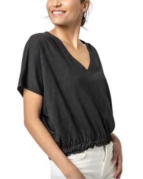 Elastic Hem V-Neck Dolman (Black)