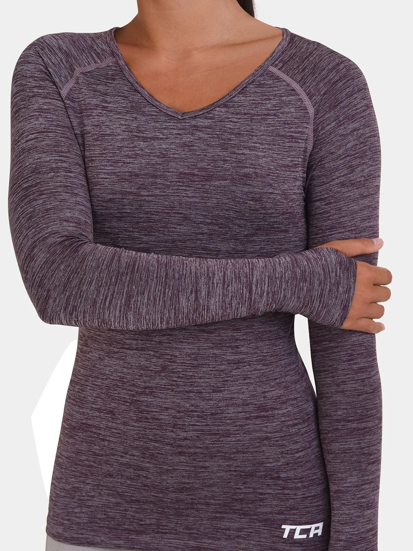 Elle Long Sleeve V Neck Top For Women With Thumbholes