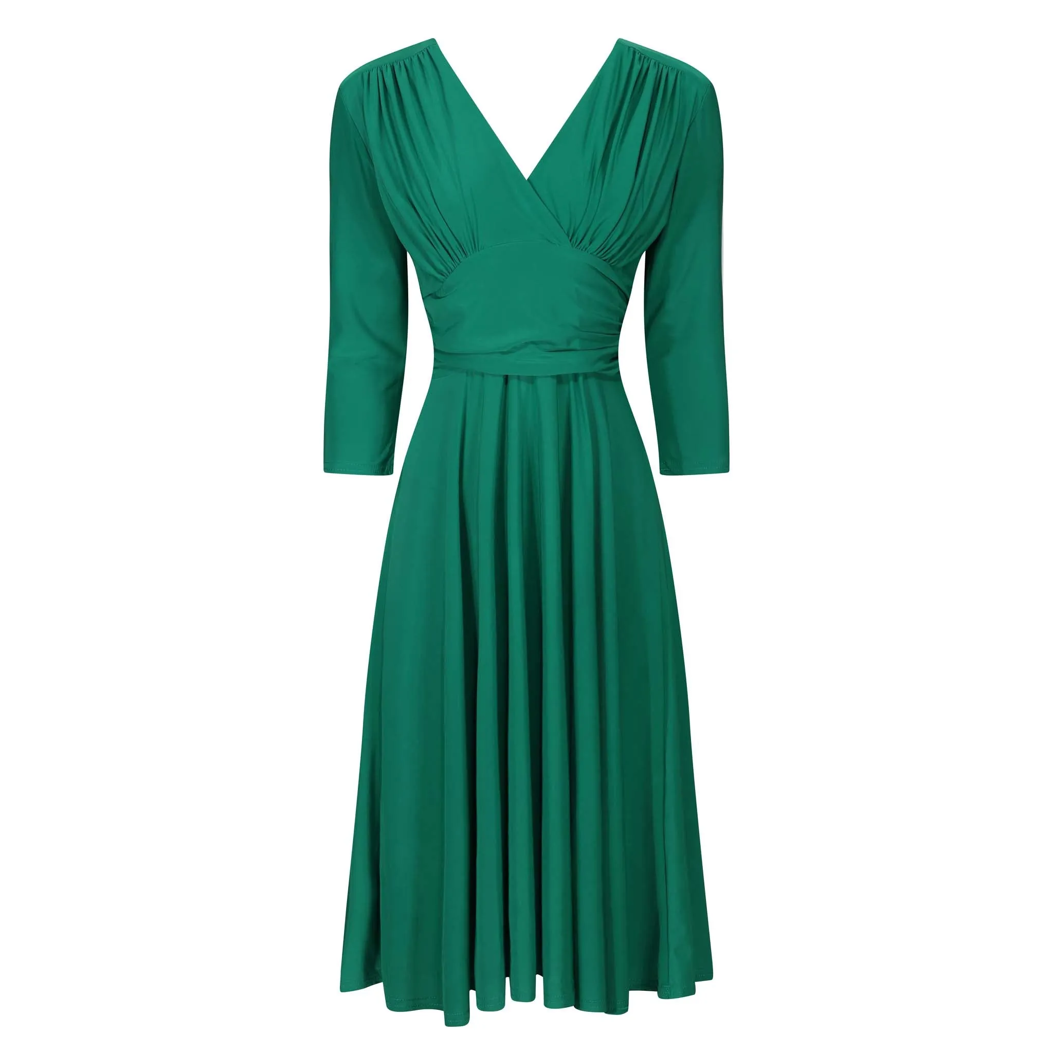 Emerald Green Crossover 3/4 Sleeve Rockabilly 50s Swing Dress