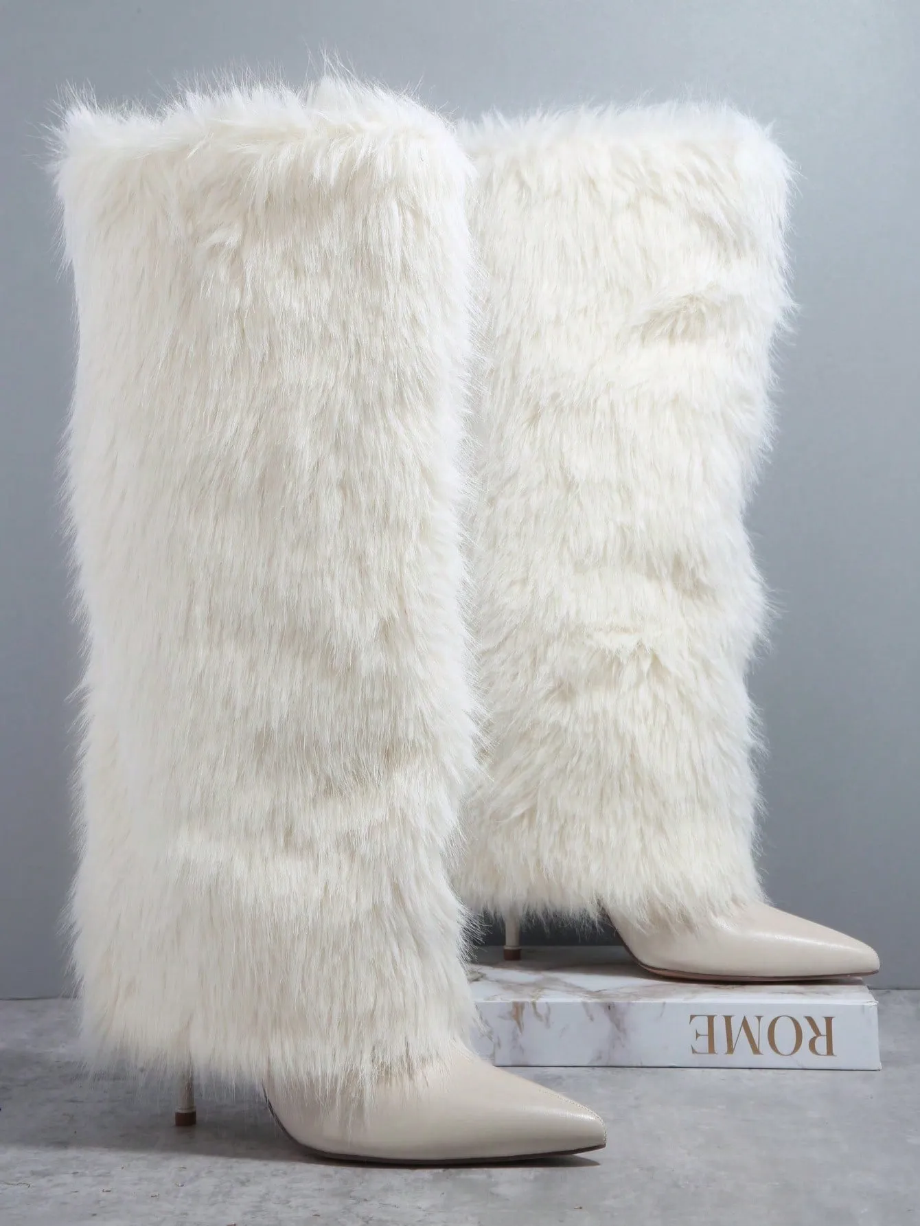 Faux Fur Pointy Toe Boots