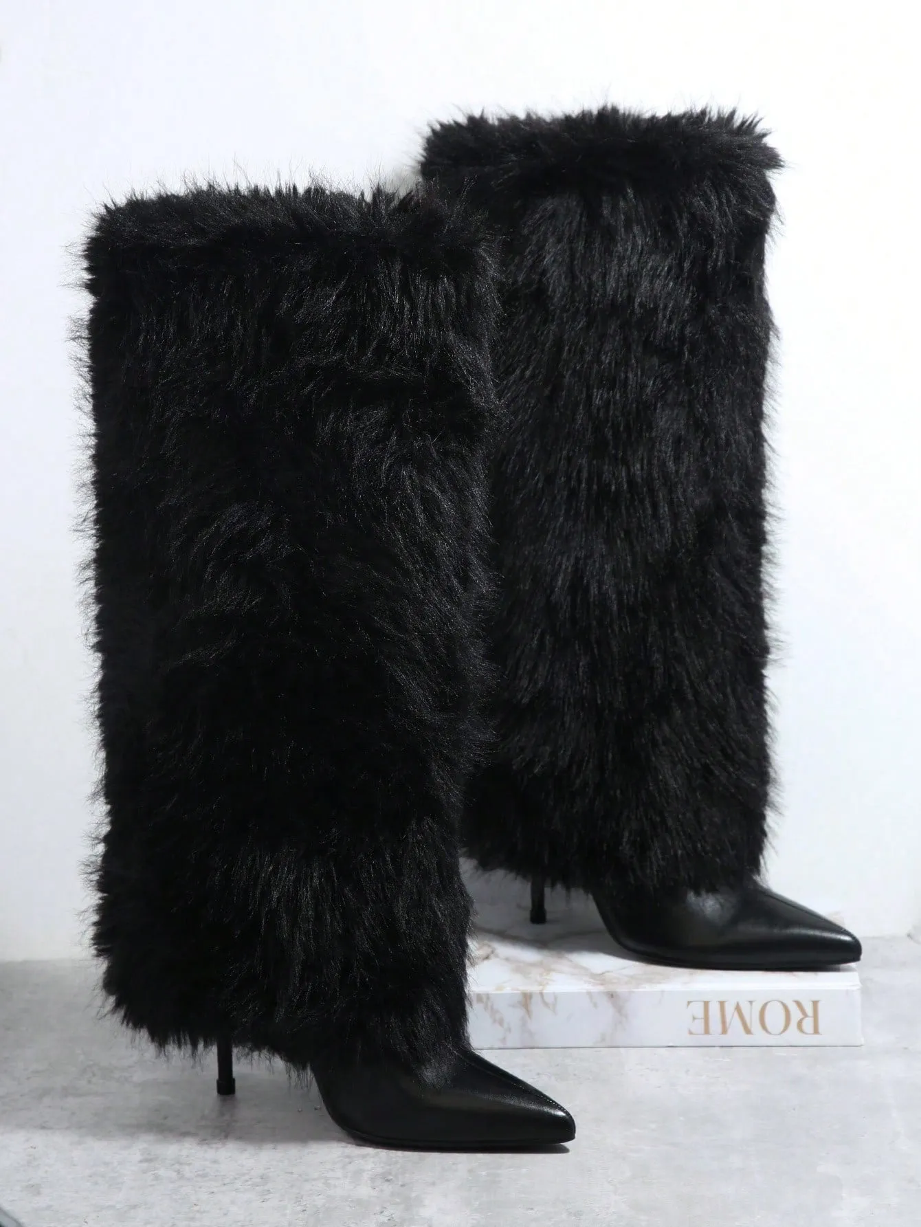 Faux Fur Pointy Toe Boots