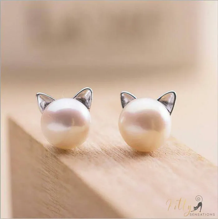 Freshwater Pearl Cat Set in Solid 925 Sterling Silver