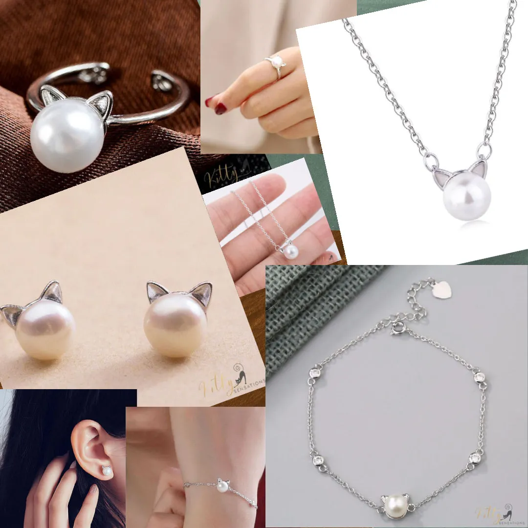 Freshwater Pearl Cat Set in Solid 925 Sterling Silver