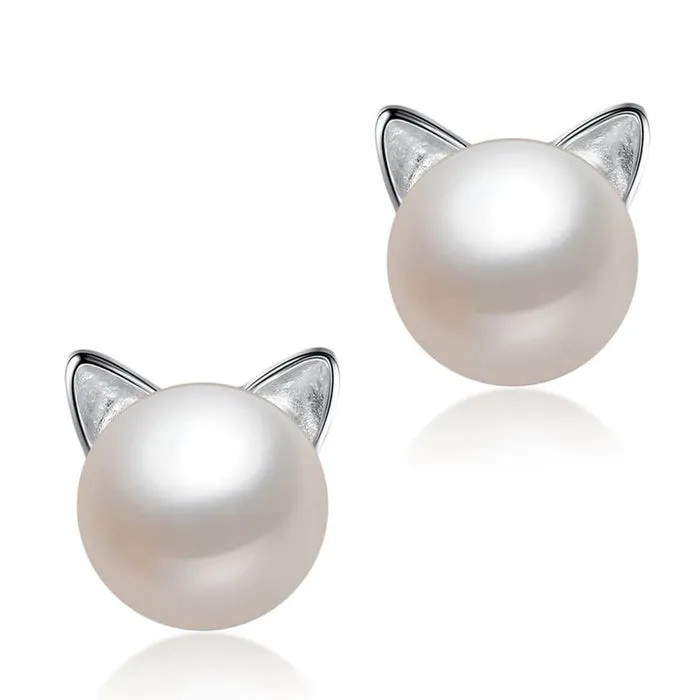 Freshwater Pearl Cat Set in Solid 925 Sterling Silver