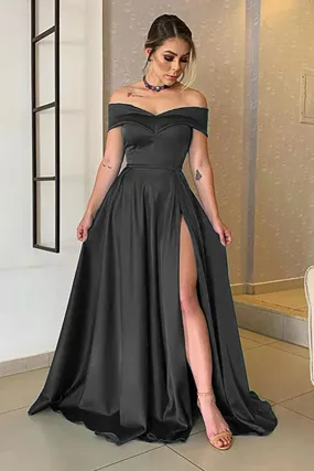 Glamorous Off-the-Shoulder Prom Gown with Elegant Split Hem