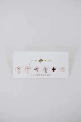 Gold Cross Earrings 3 Pc Set | 18K Gold Plated