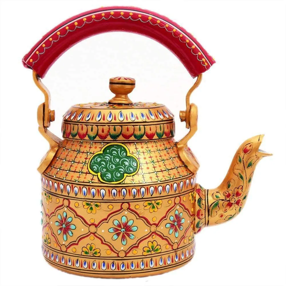 Golden Glow Hand Painted Tea Pot in Aluminum