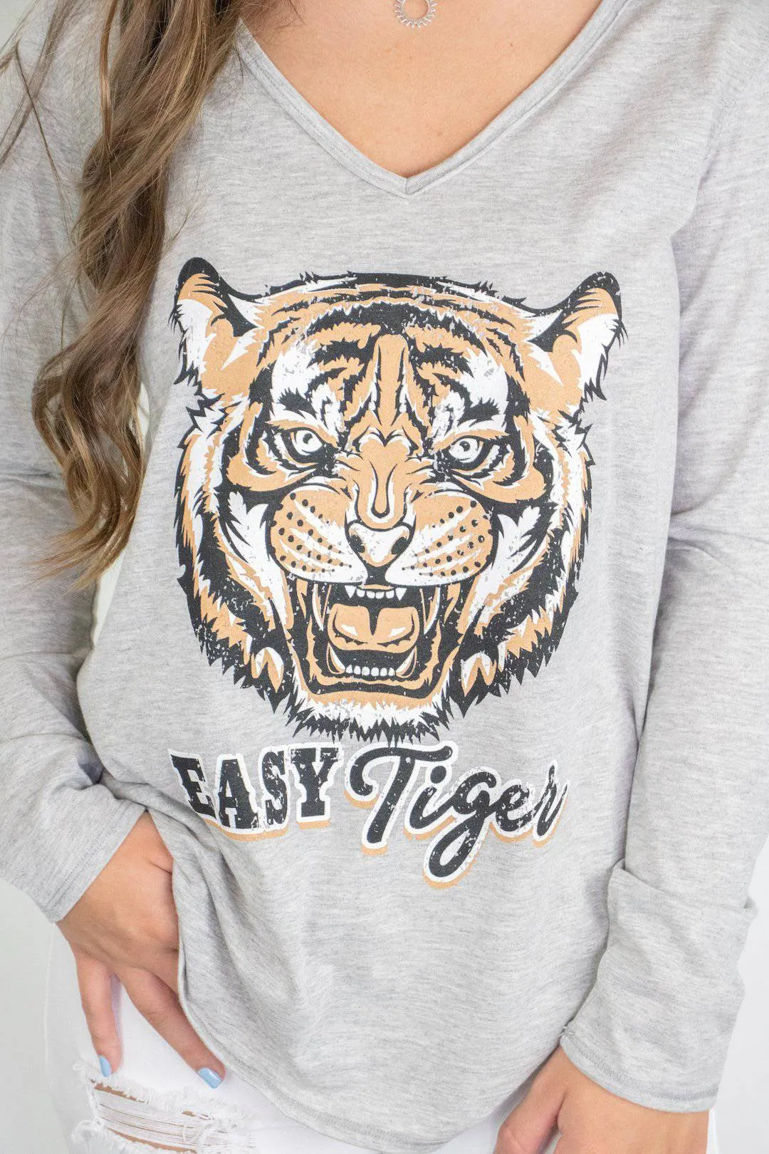 Grey Long Sleeve Tiger Top