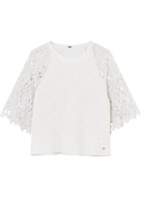 Gustav Myra knit w. lace sleeves 53402 Bright White