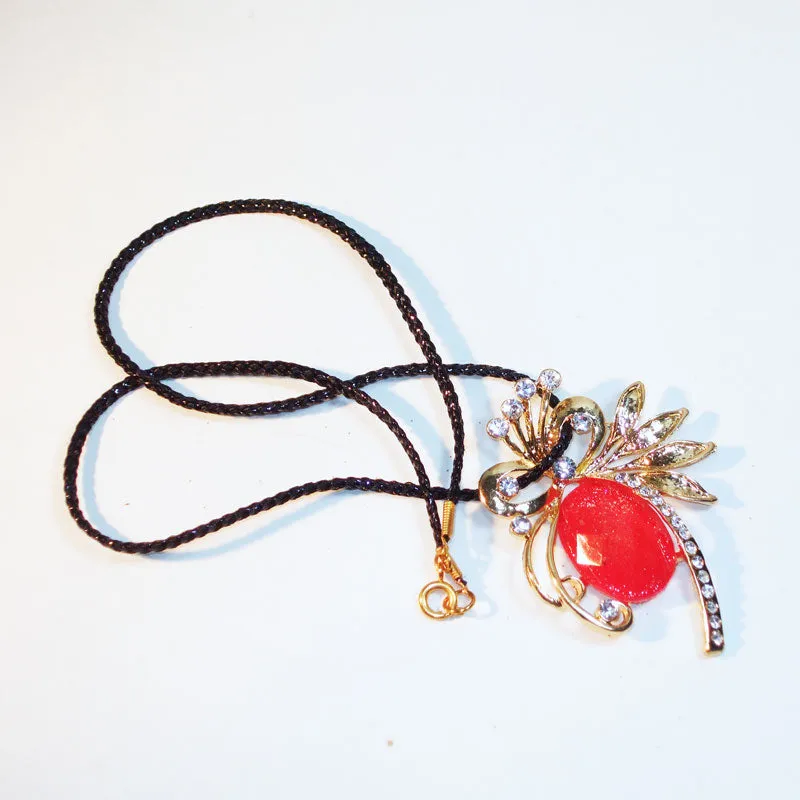 Hathor Red Rose Pendant Necklace