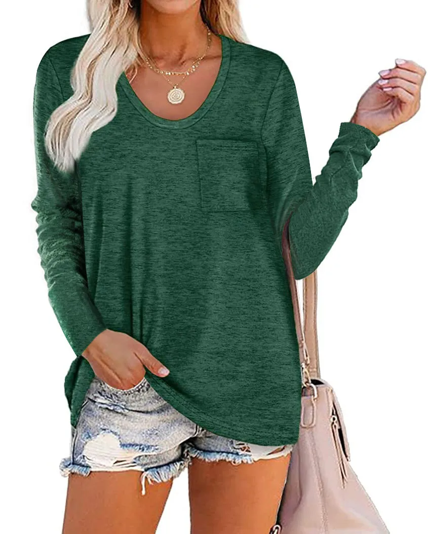 Haute Edition Long Sleeve Heather Pocket Scoop Neck Long Sleeve Pocket Tunic Top