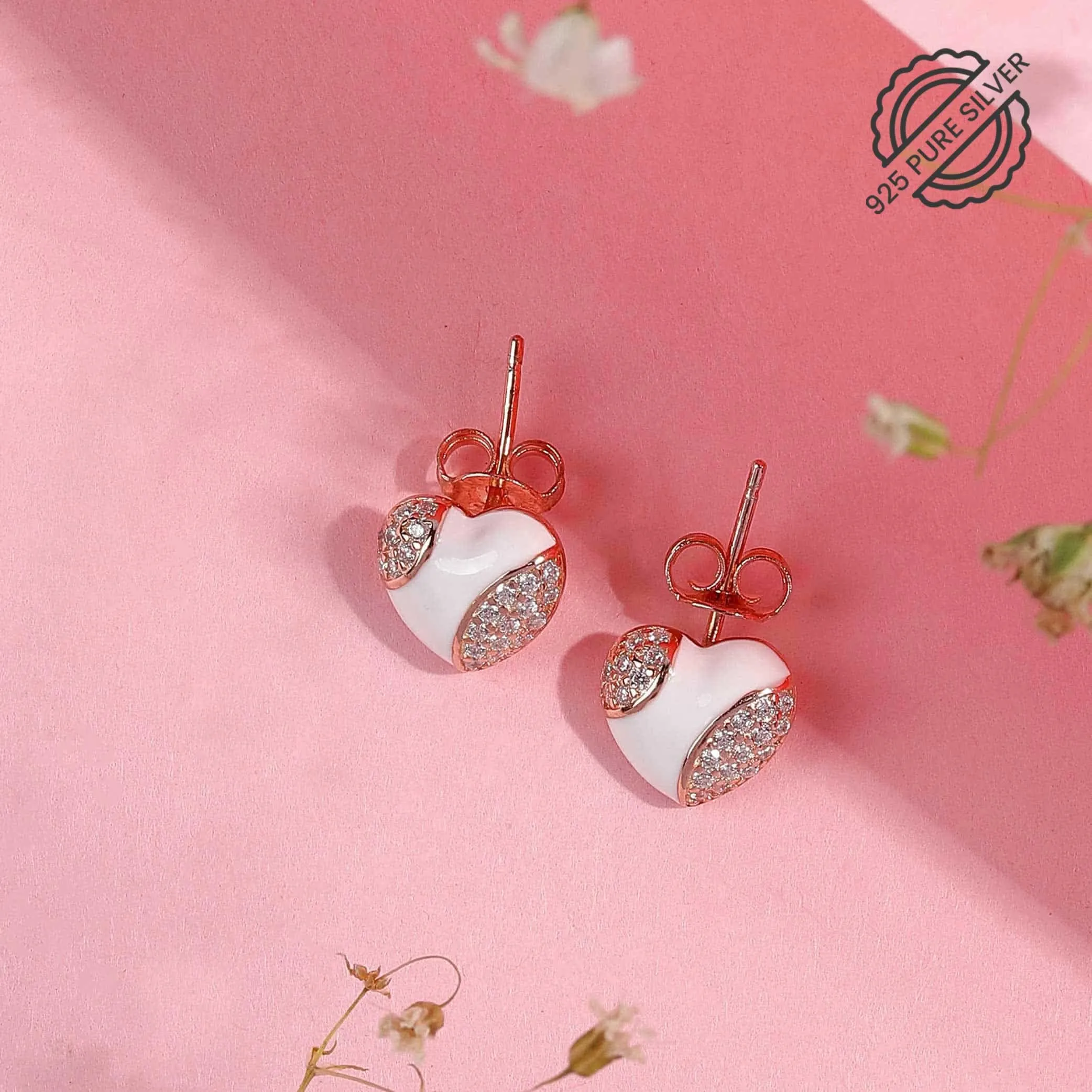 Heart Shape Rose Gold Silver Earring