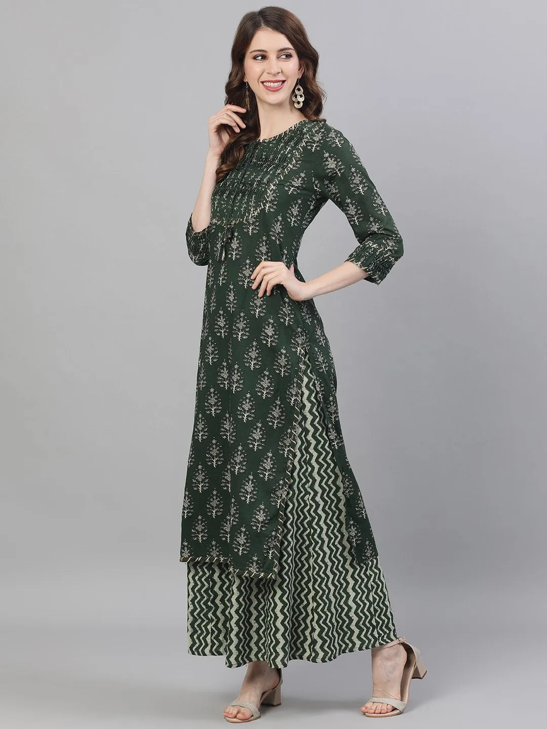 Henna- Forest Green Kurta and Palazzo Set