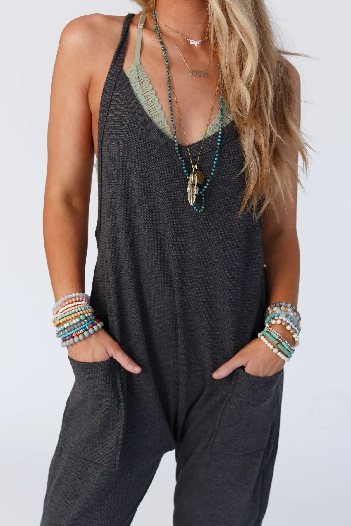 Hot Shot Harem Jumpsuit - Charcoal