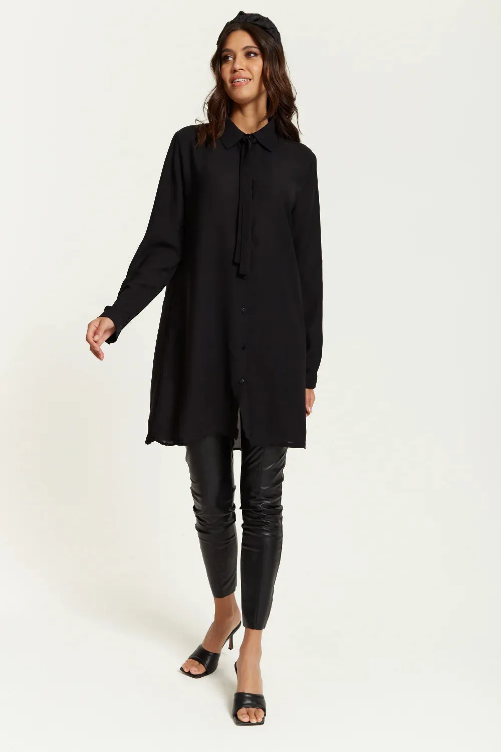 Hoxton Gal Oversized Tie Detailed Shirt Tunic