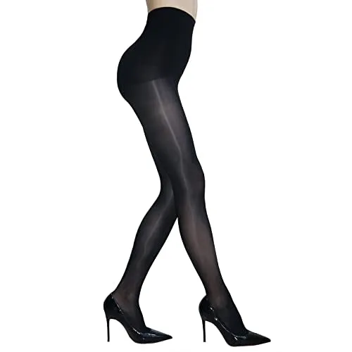 HTRUIYATY Women's Super Shiny Tights Control Top Waist 8D Pantyhose Silk Stockings Ultra Shimmery High Waist Pantyhose-Black