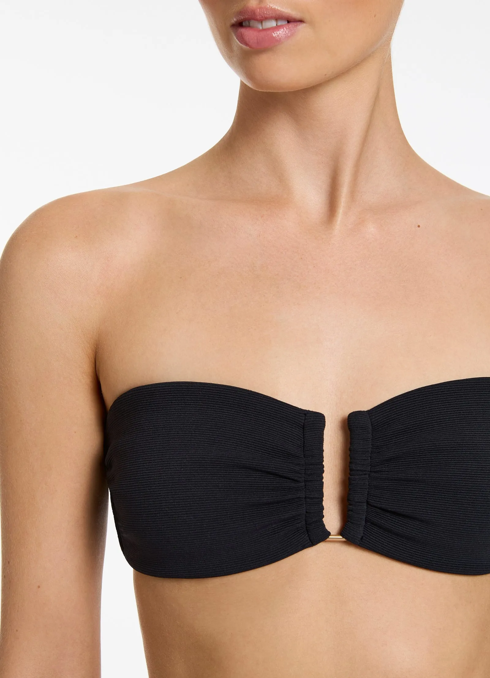 Isla Rib U Trim Bandeau Bikini Top - Black