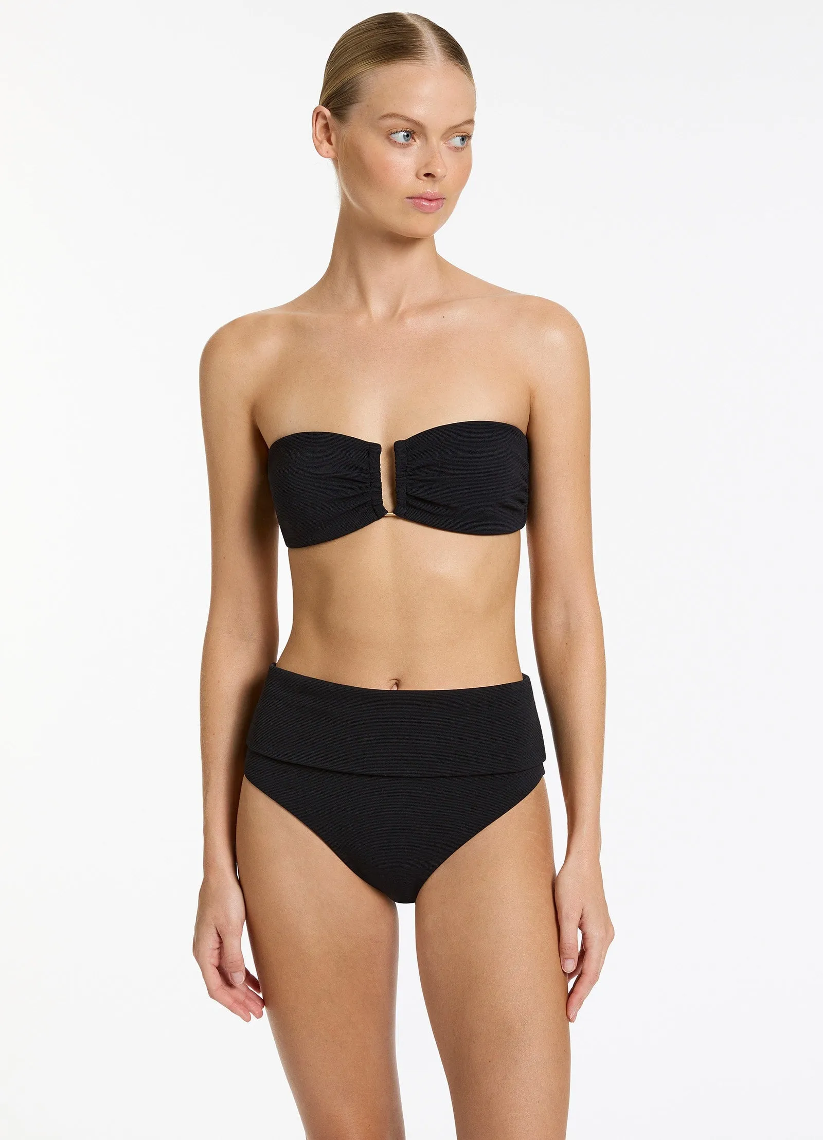 Isla Rib U Trim Bandeau Bikini Top - Black