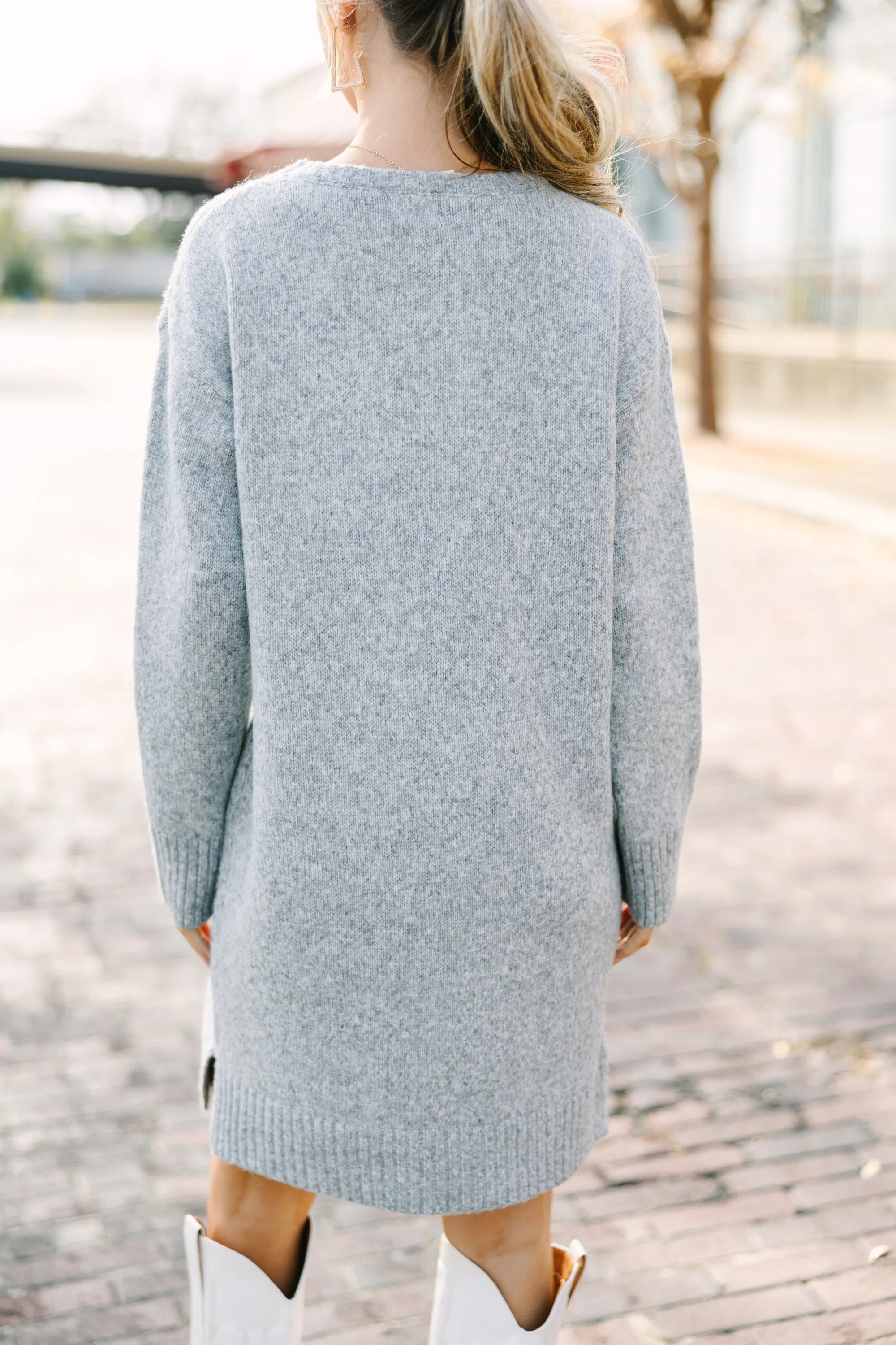 Just Think It Through Gray Tunic Sweater Dress