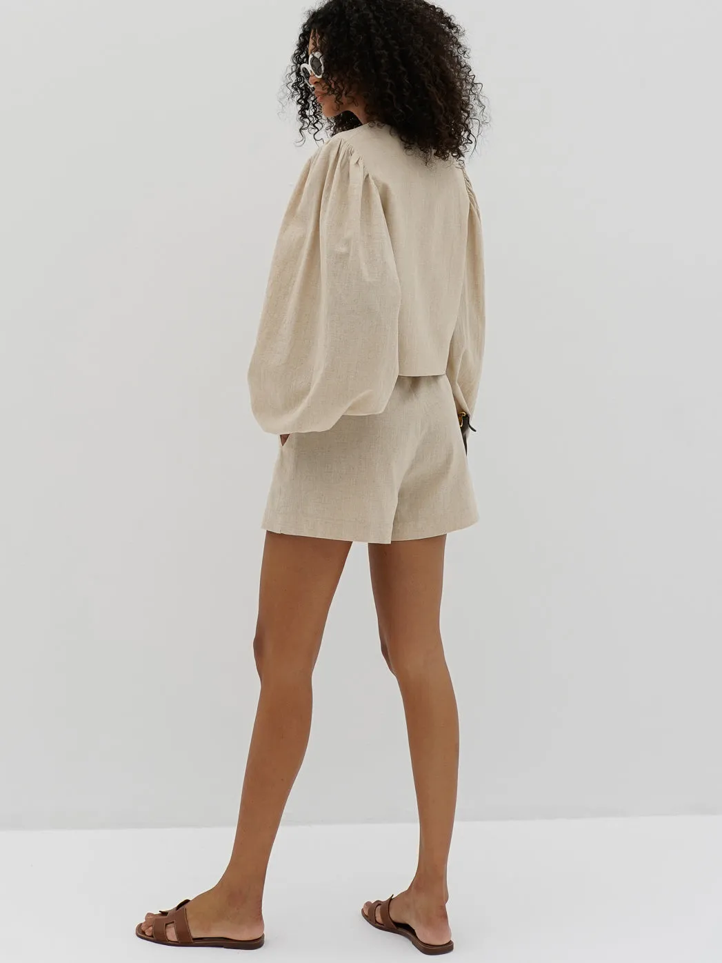 Kaia Volume Sleeve Linen Top | Sand