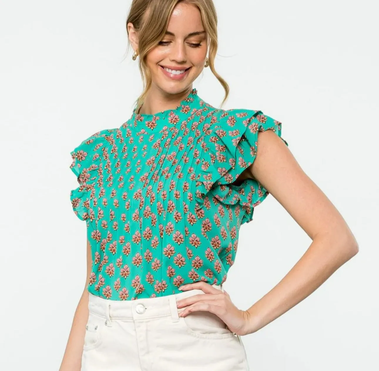 Kaila Flutter Sleeve Print THML Top-SALE