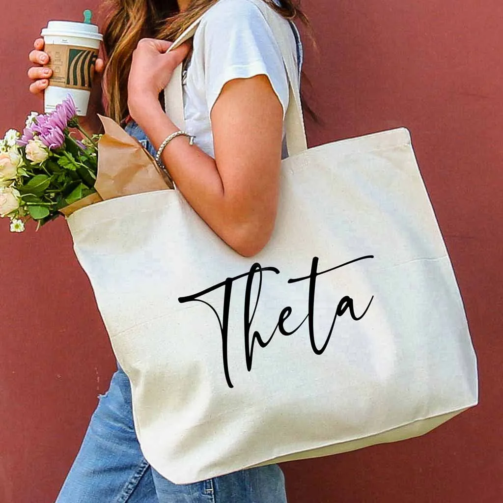 Kappa Alpha Theta Script Writing Nickname Canvas Tote Bag