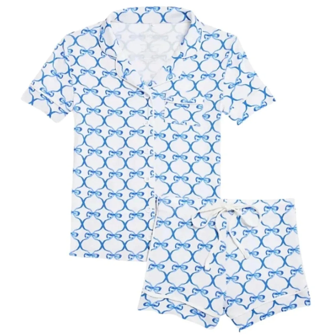 KatieJ NYC Tween Lynn Shorts Lounge Set - Blue Bows