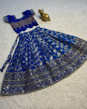 Kids Banglori Satin Sequence Work Lehenga & Blouse Set