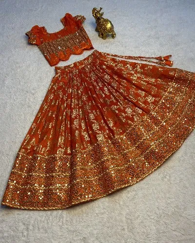 Kids Banglori Satin Sequence Work Lehenga & Blouse Set