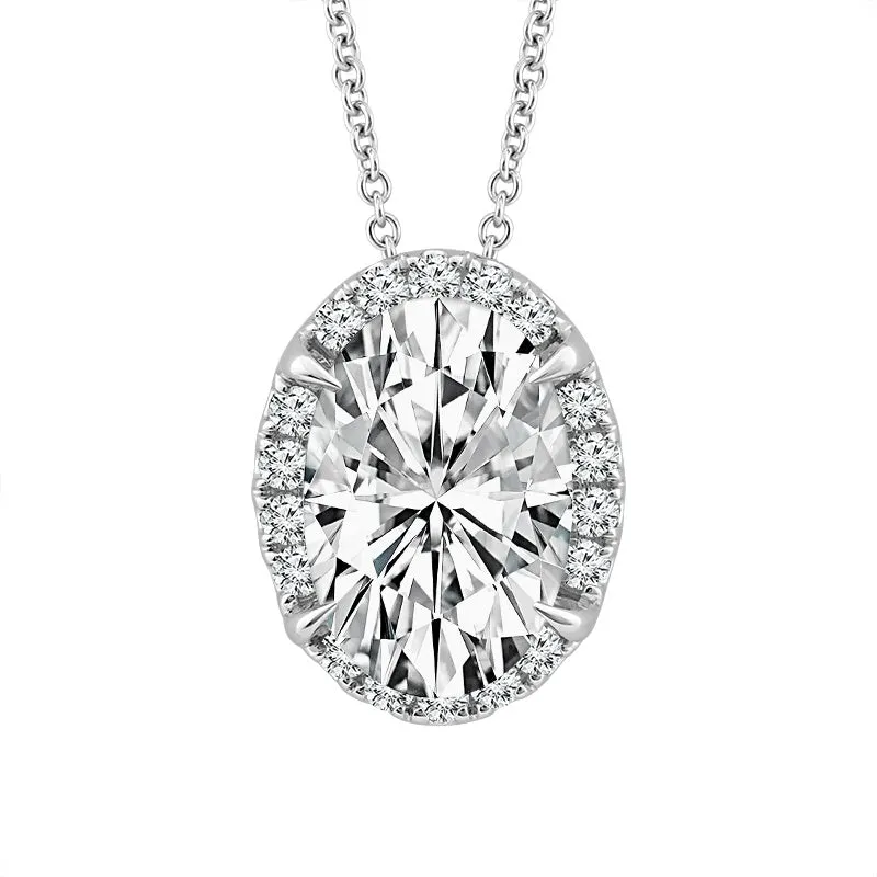 Lab Grown Oval Diamond Halo Pendant