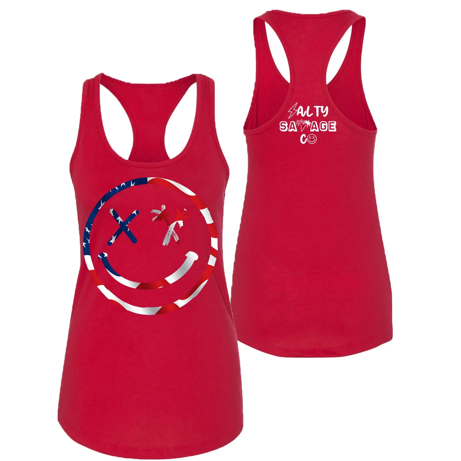 Ladies "Spliced Smile" Racerback Tank | USA Flag Edition