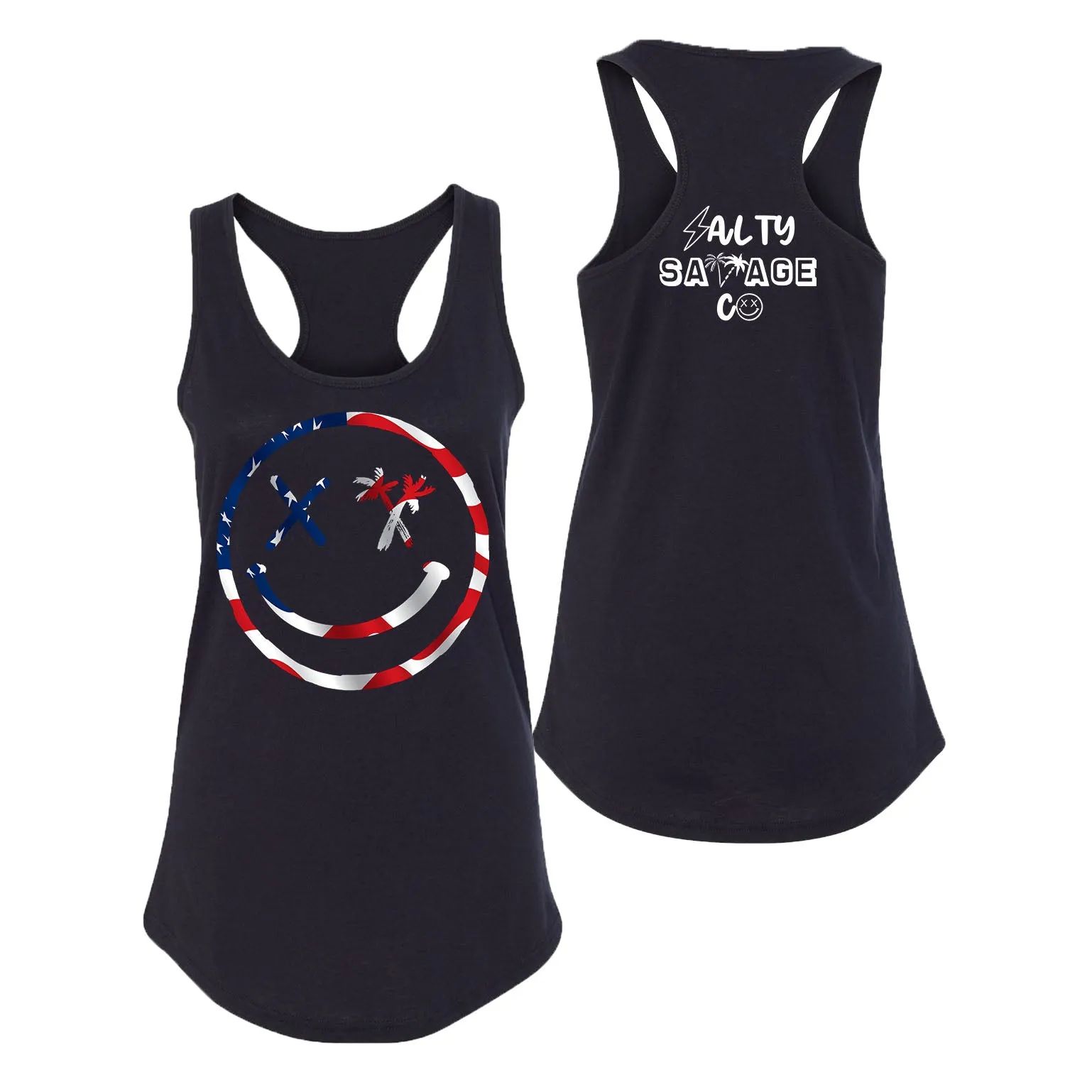 Ladies "Spliced Smile" Racerback Tank | USA Flag Edition