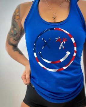 Ladies "Spliced Smile" Racerback Tank | USA Flag Edition