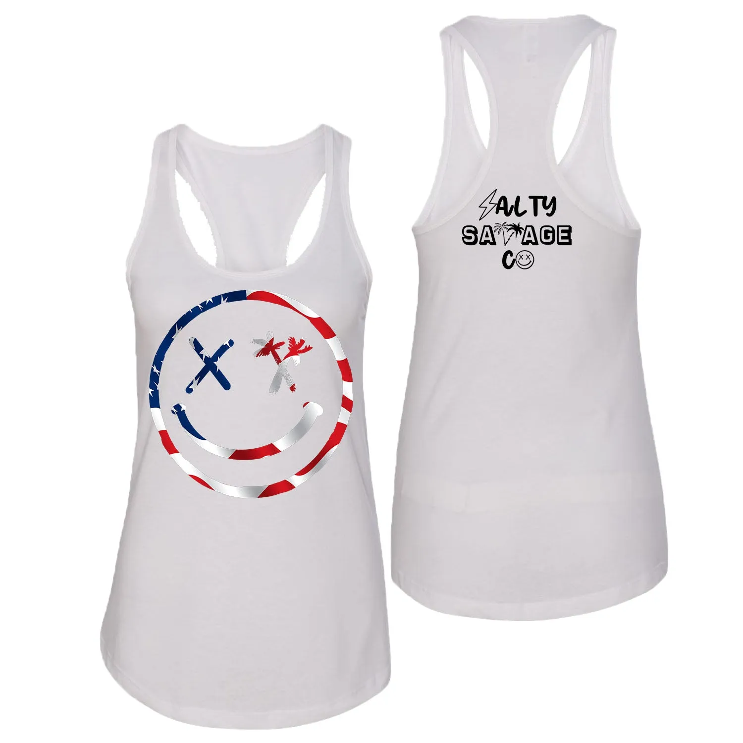 Ladies "Spliced Smile" Racerback Tank | USA Flag Edition