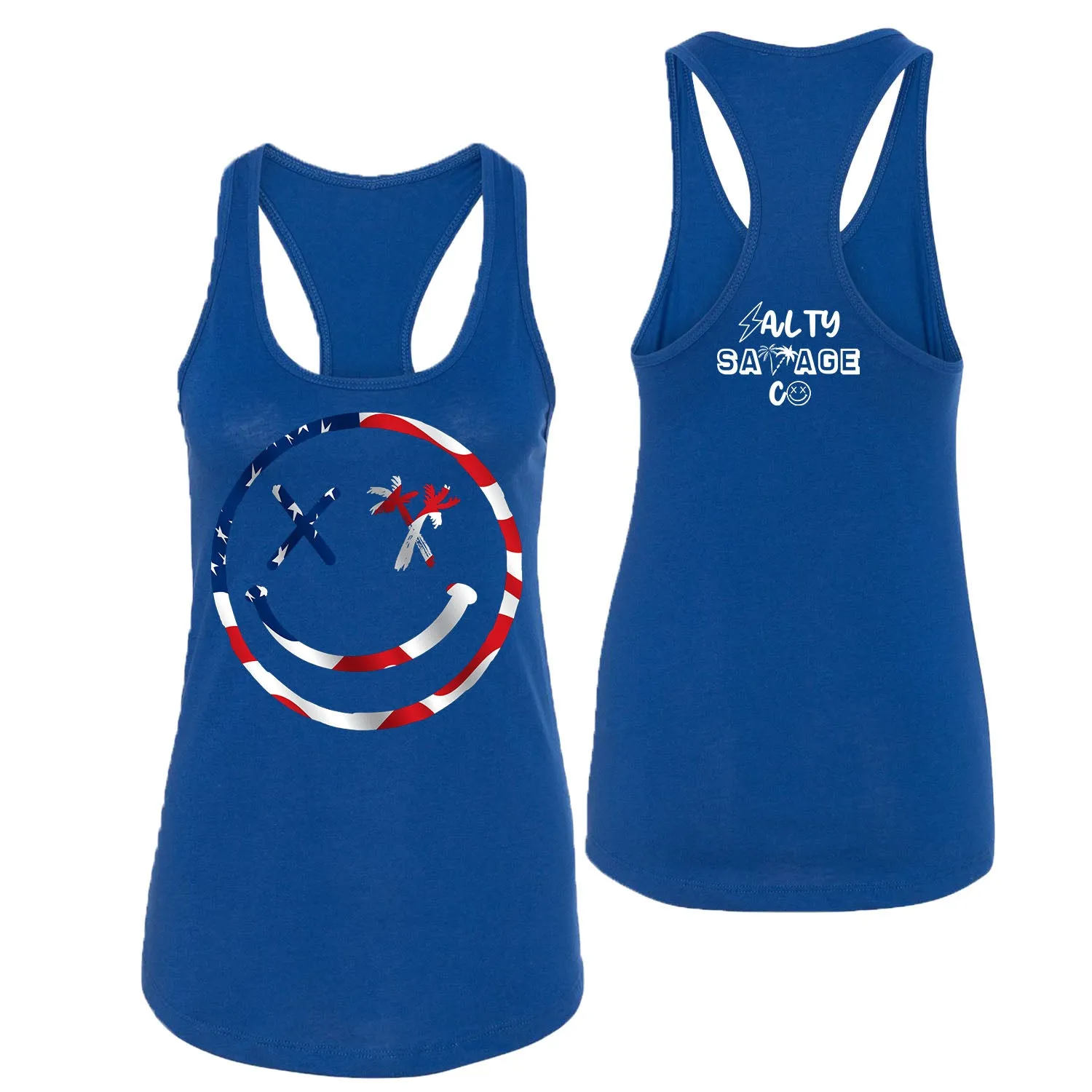 Ladies "Spliced Smile" Racerback Tank | USA Flag Edition