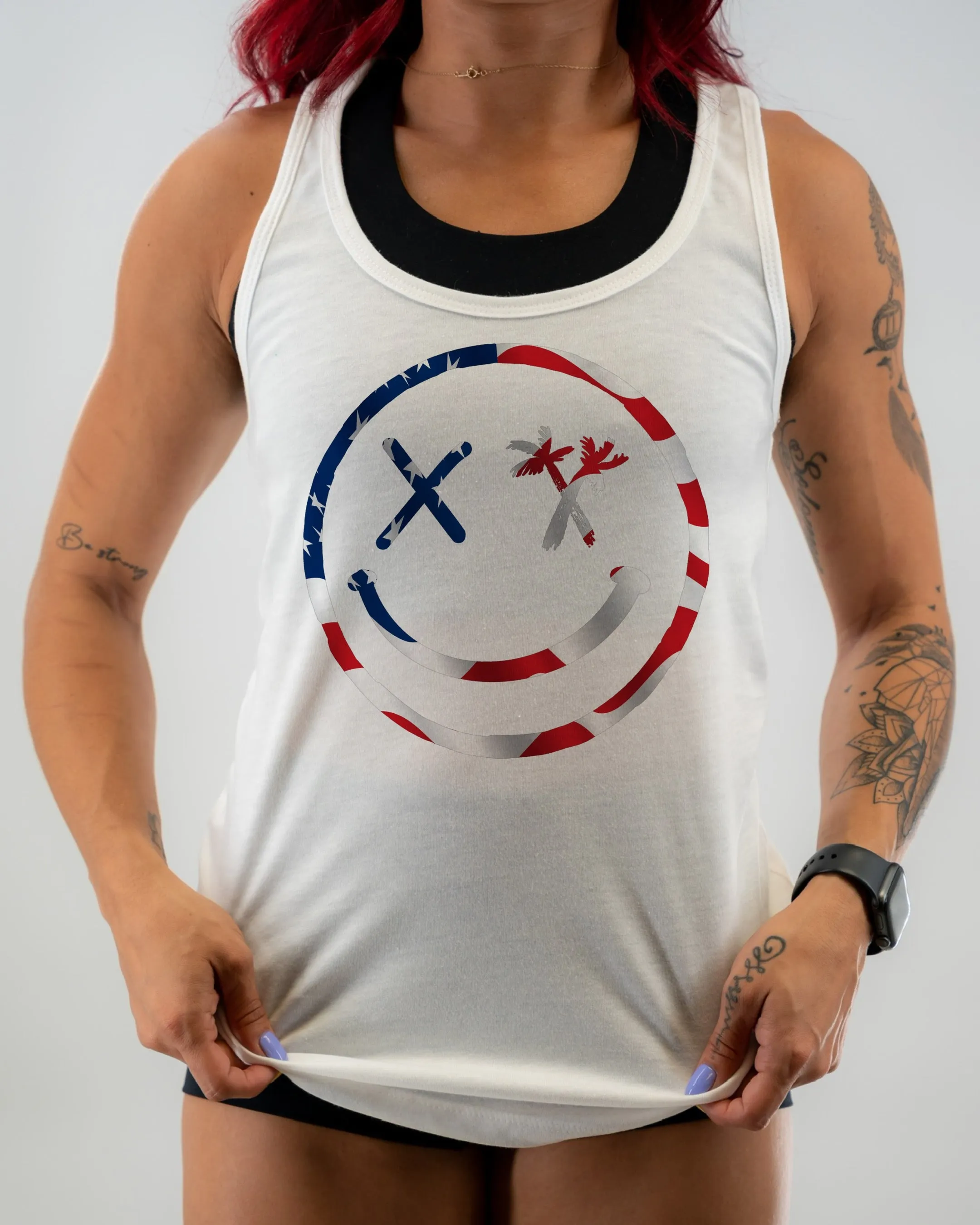 Ladies "Spliced Smile" Racerback Tank | USA Flag Edition