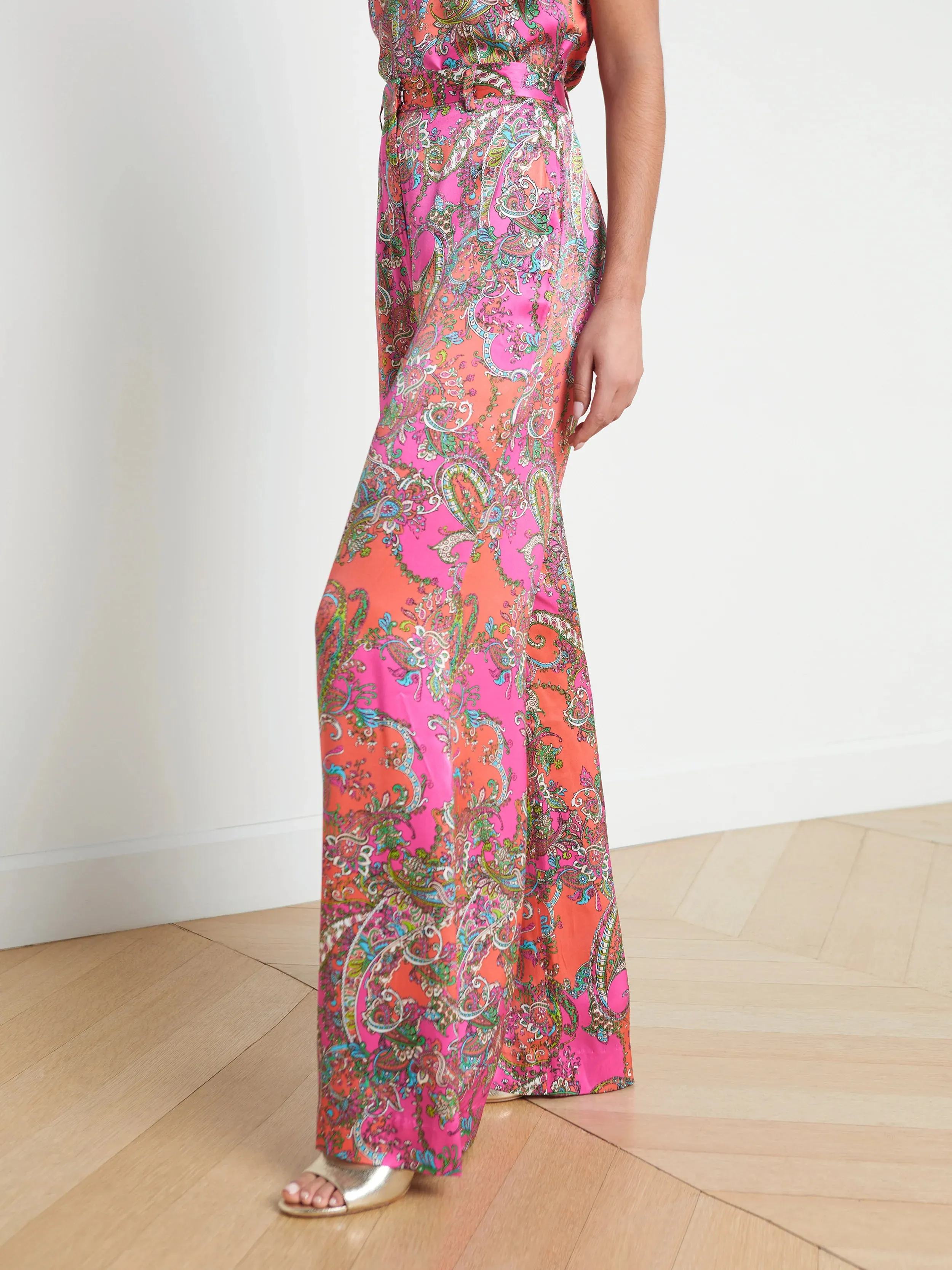 L’agence - Gavin Silk Wide Leg Pant - Rhodamine Multi Bright Pop Paisley