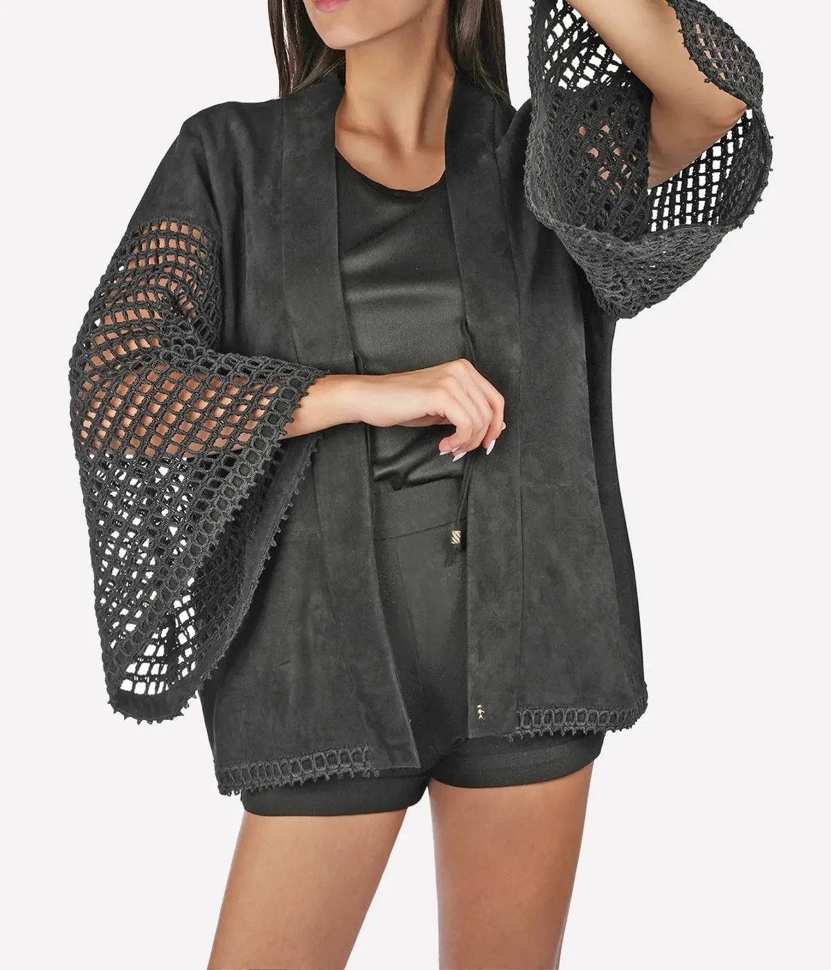 Leather Kimono in Black