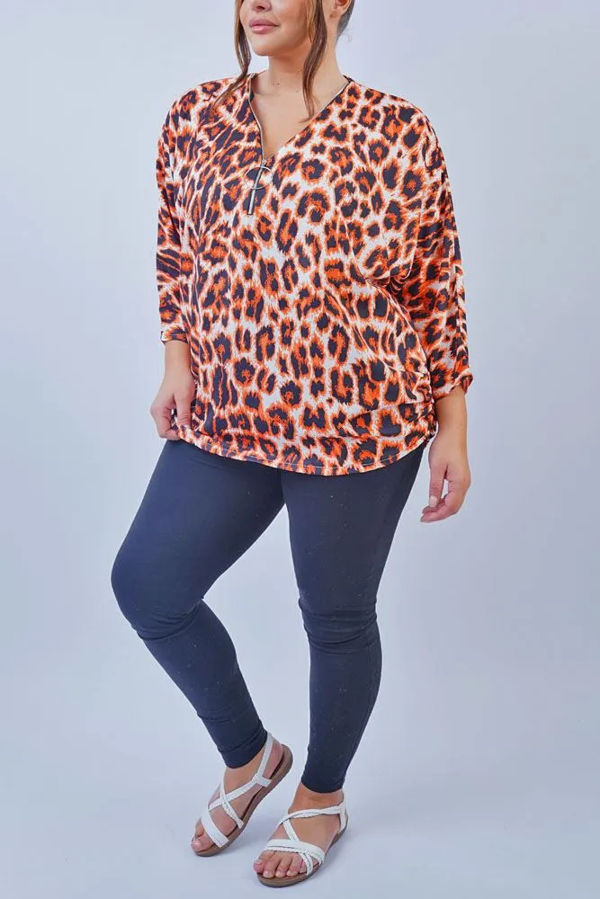 Leopard Print Zip Neck Top