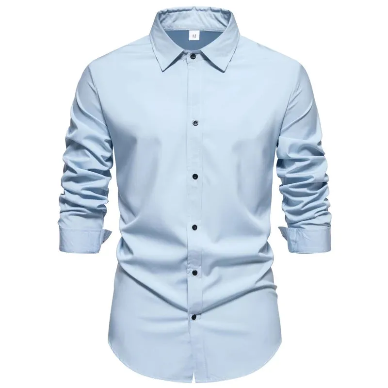 Light Purple Men's Dress Shirts Autumn Regular Fit Long Sleeve Shirt Casual Button Up Top Blouse Chemsie Homme