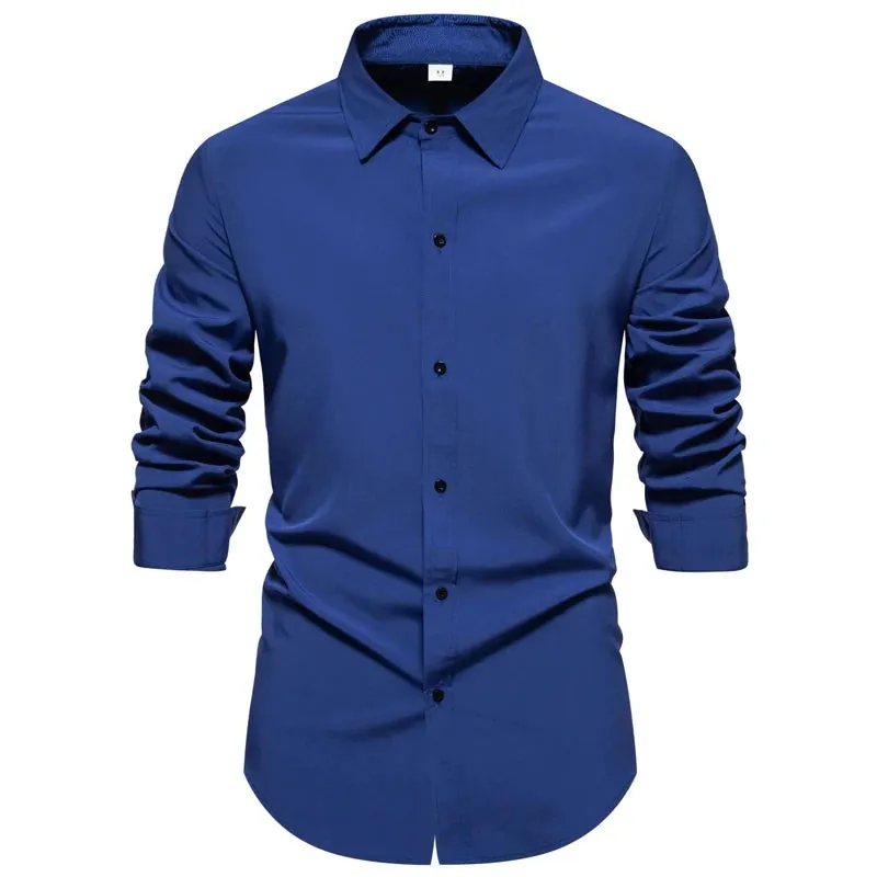 Light Purple Men's Dress Shirts Autumn Regular Fit Long Sleeve Shirt Casual Button Up Top Blouse Chemsie Homme