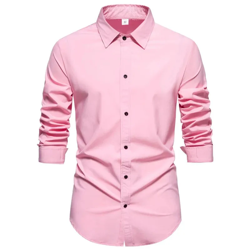 Light Purple Men's Dress Shirts Autumn Regular Fit Long Sleeve Shirt Casual Button Up Top Blouse Chemsie Homme