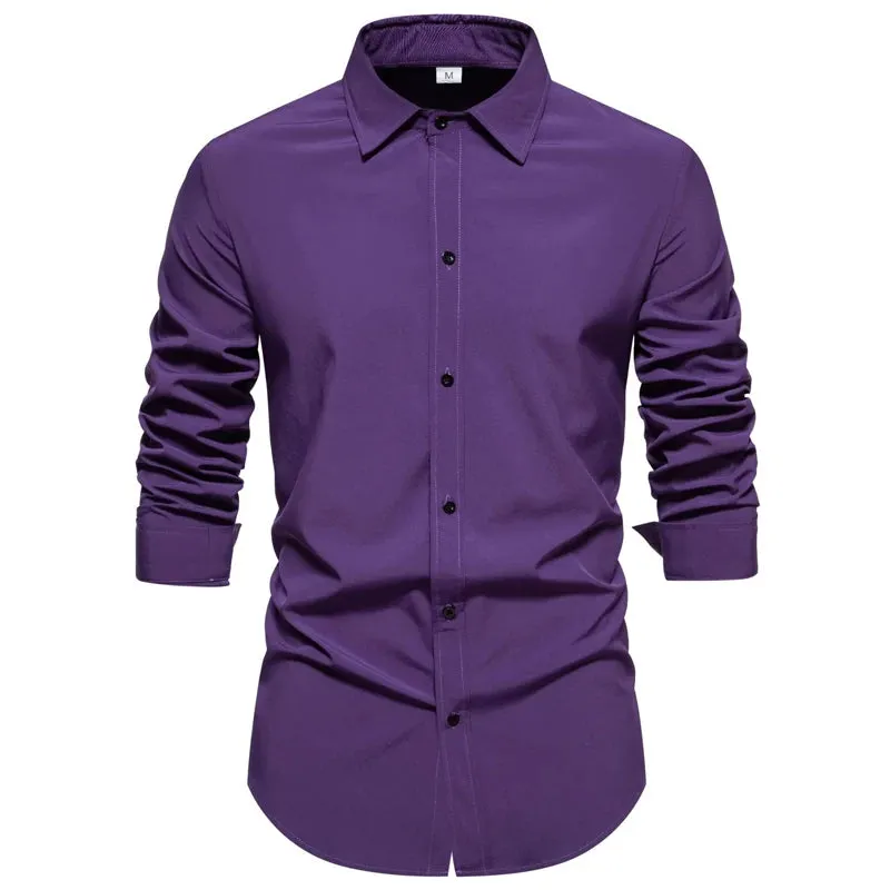 Light Purple Men's Dress Shirts Autumn Regular Fit Long Sleeve Shirt Casual Button Up Top Blouse Chemsie Homme