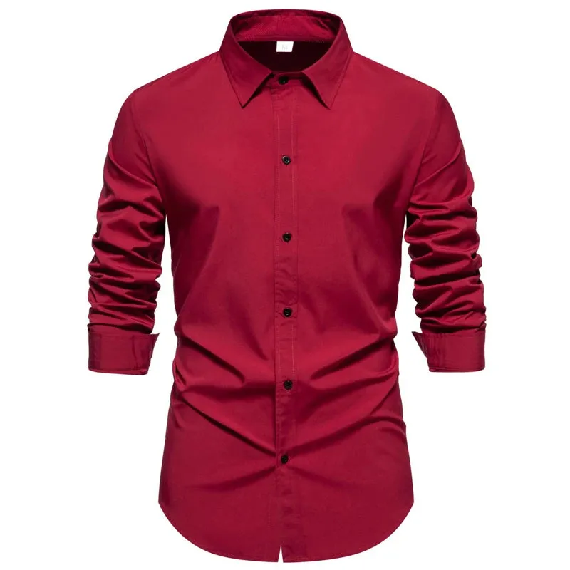 Light Purple Men's Dress Shirts Autumn Regular Fit Long Sleeve Shirt Casual Button Up Top Blouse Chemsie Homme