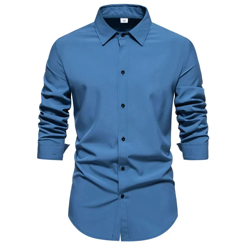 Light Purple Men's Dress Shirts Autumn Regular Fit Long Sleeve Shirt Casual Button Up Top Blouse Chemsie Homme