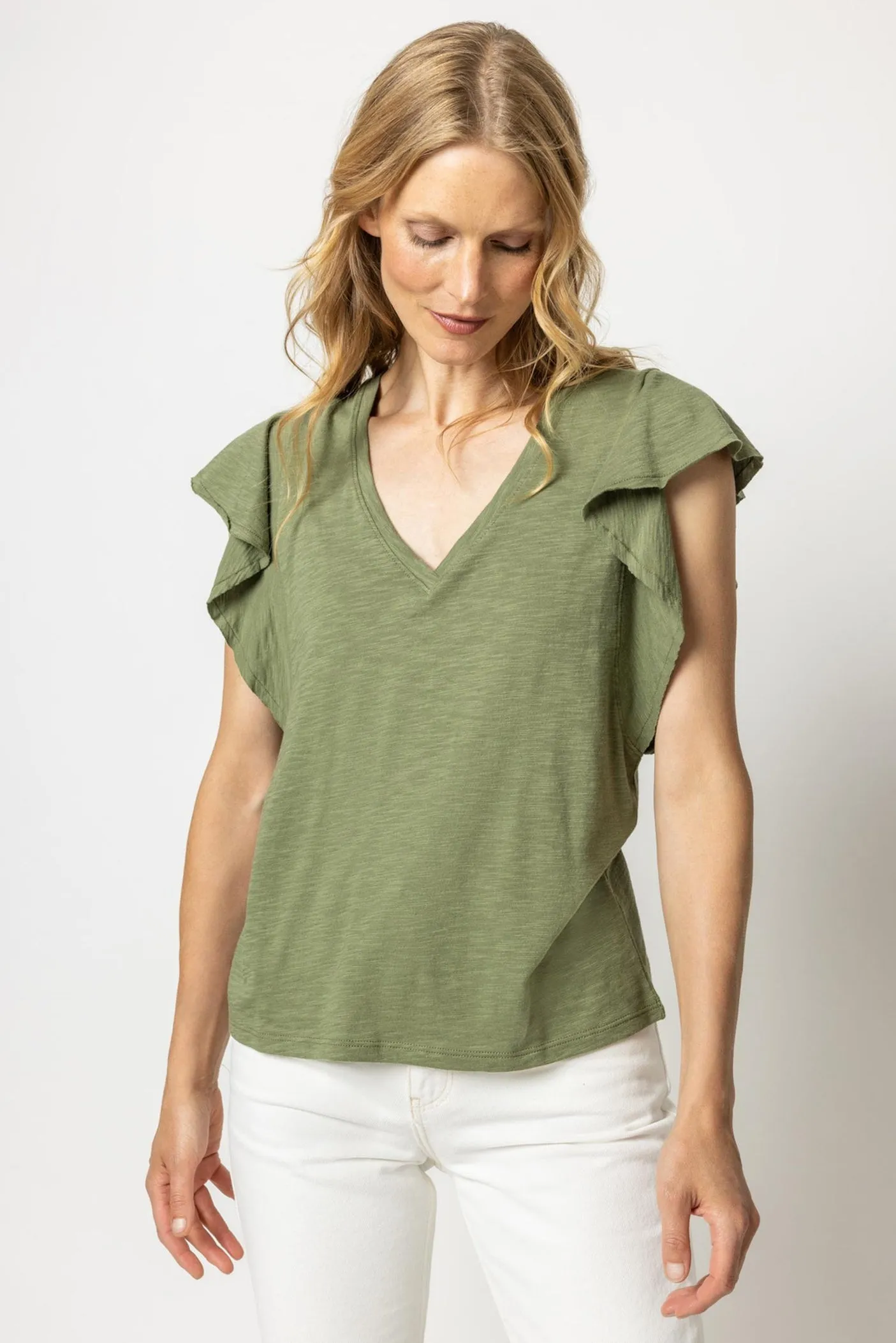 Lilla P Flutter Sleeve V-neck